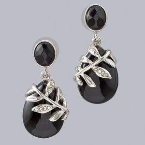 WHBM SILVERTONE LEAF GENUINE STONE CRYSTAL DROP EARRINGS